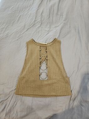 Ribbed Tank Top with Ring Detail - Tan